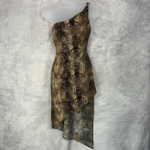 Cache One Shoulder Snakeskin Asymmetrical Dress Sequins sz S Going out club USA